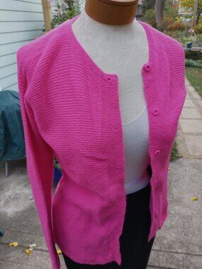 Cardigan sweater: Women's cashmere, hot pink. Size small - by Isaac Mizrahi